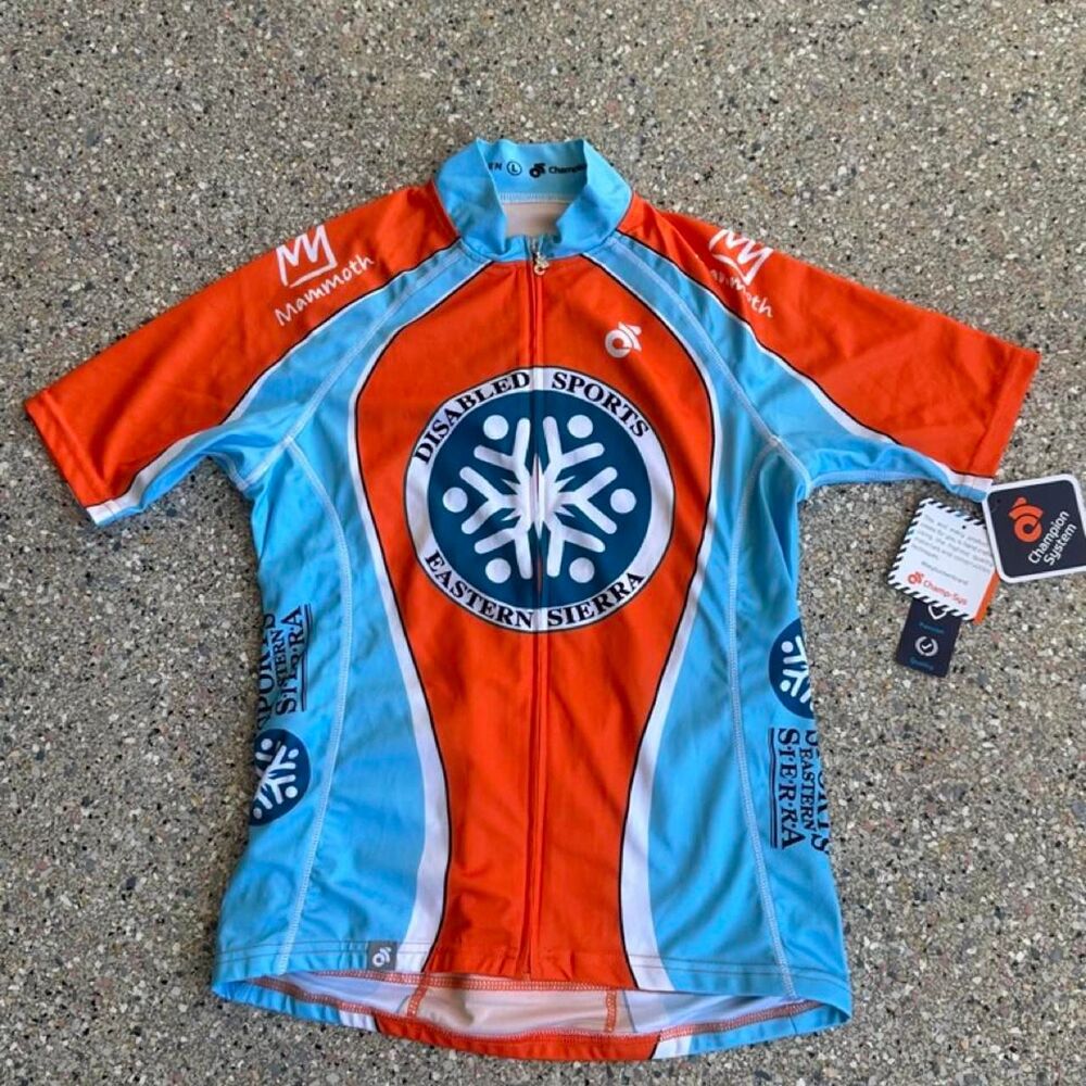 NWT Champion System Blue & Orange Cycling Jersey. Women's Size Large